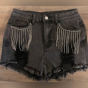 Rhinestone Fringe Shorts